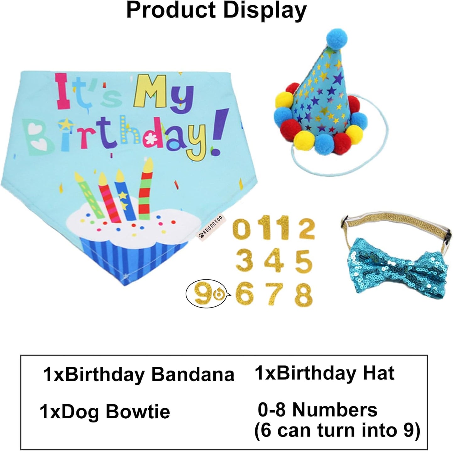 Dog Birthday Bandana Scarf and Blue Boy Pet Birthday Party Hat with Cute Bow Tie for Medium Large Dog Pet (Large)